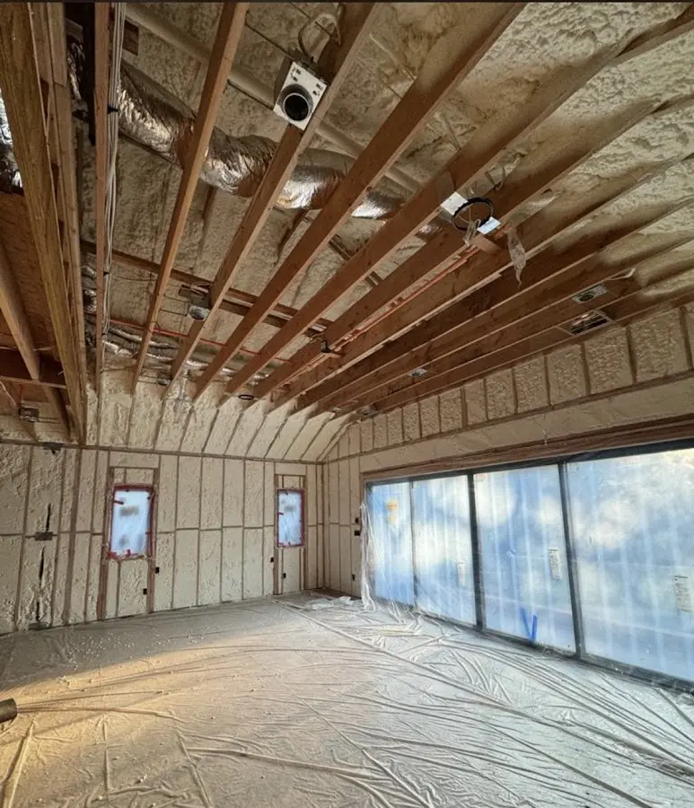 Interior walls and ceiling insulated with spray foam during new construction in Scott